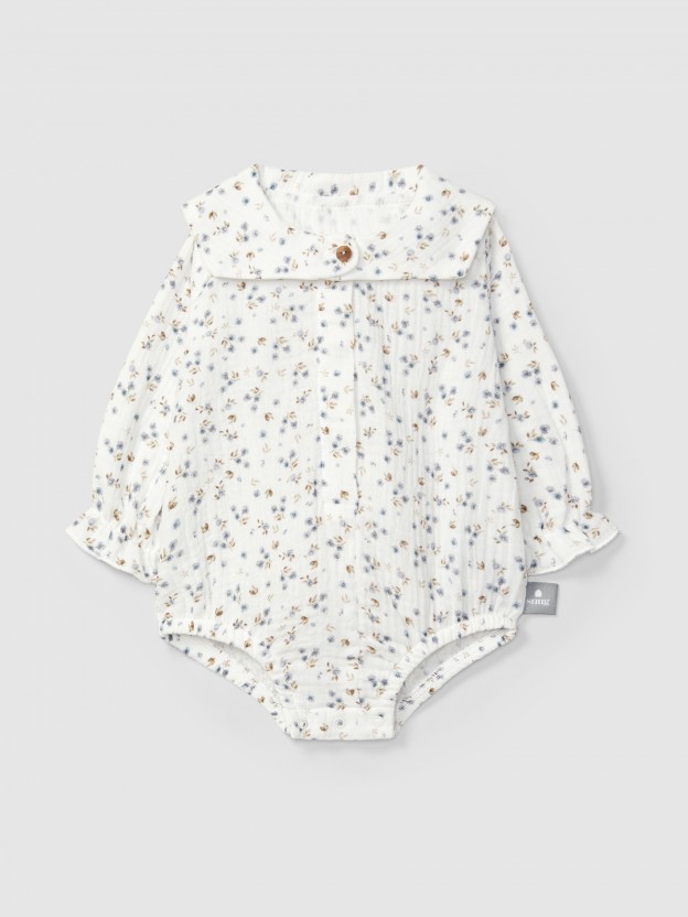 Bodysuit in floral printed muslin Bodysuit in floral printed muslin