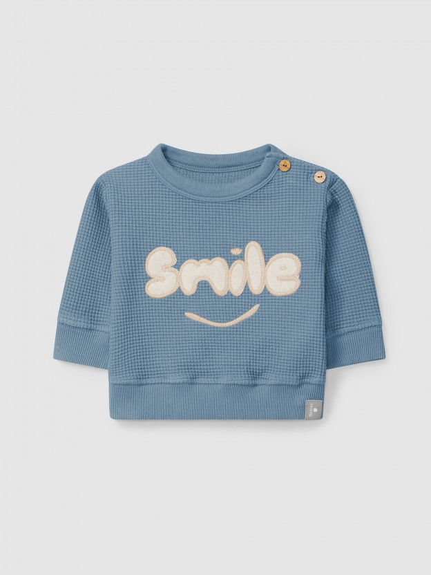 Sweatshirt "smile" em malha waffle Sweatshirt "smile" em malha waffle