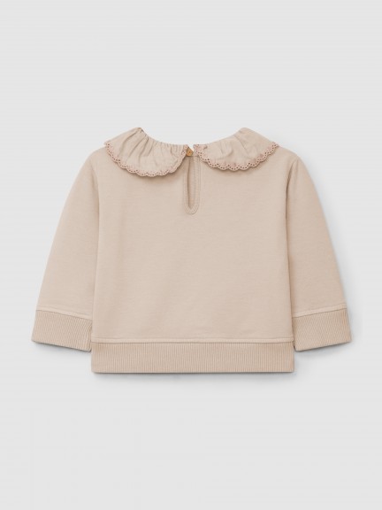 Plush sweatshirt with ruffled embroidered collar Plush sweatshirt with ruffled embroidered collar