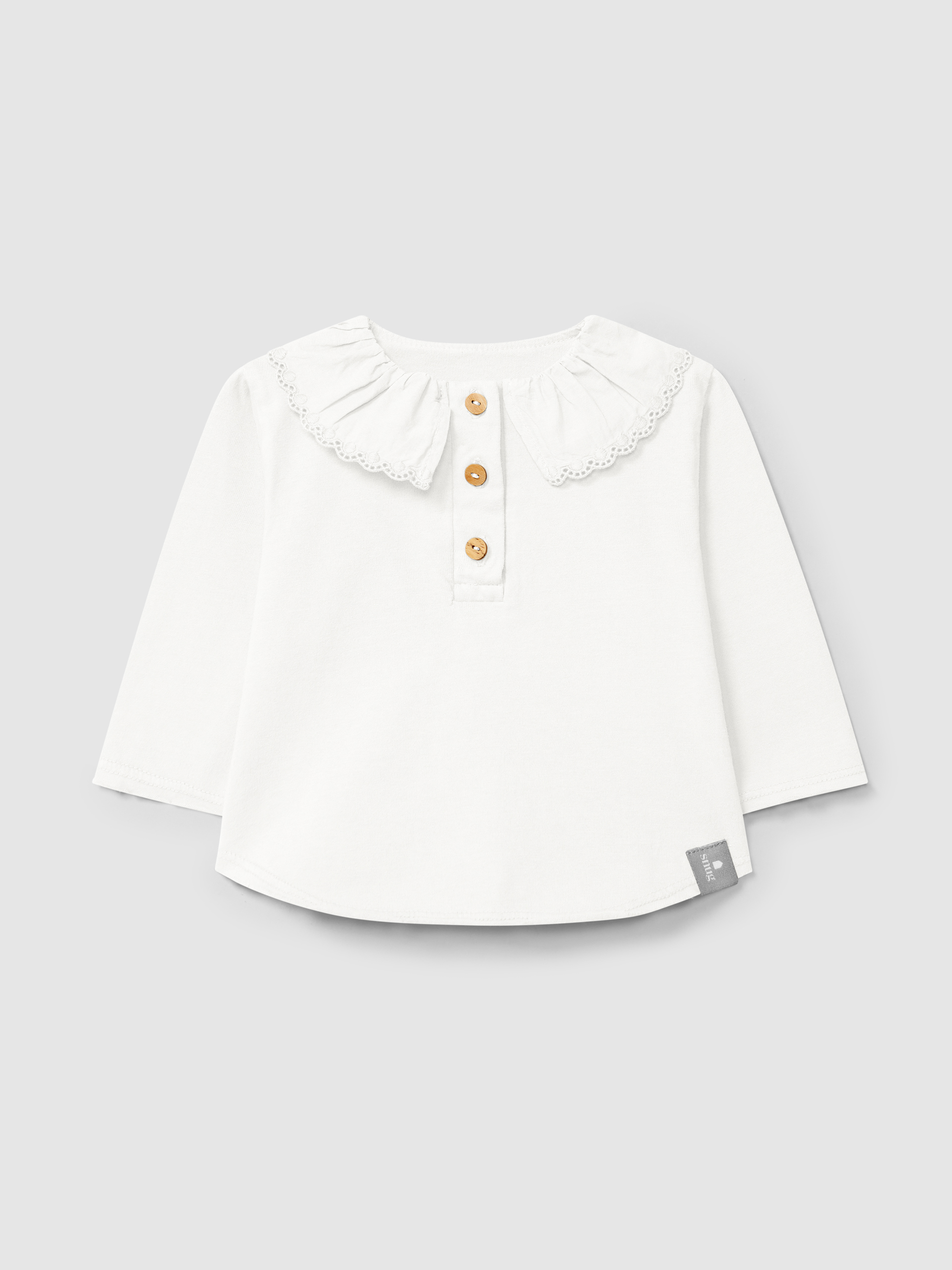 Longsleeve in organic cotton with ruffled embroidered collar