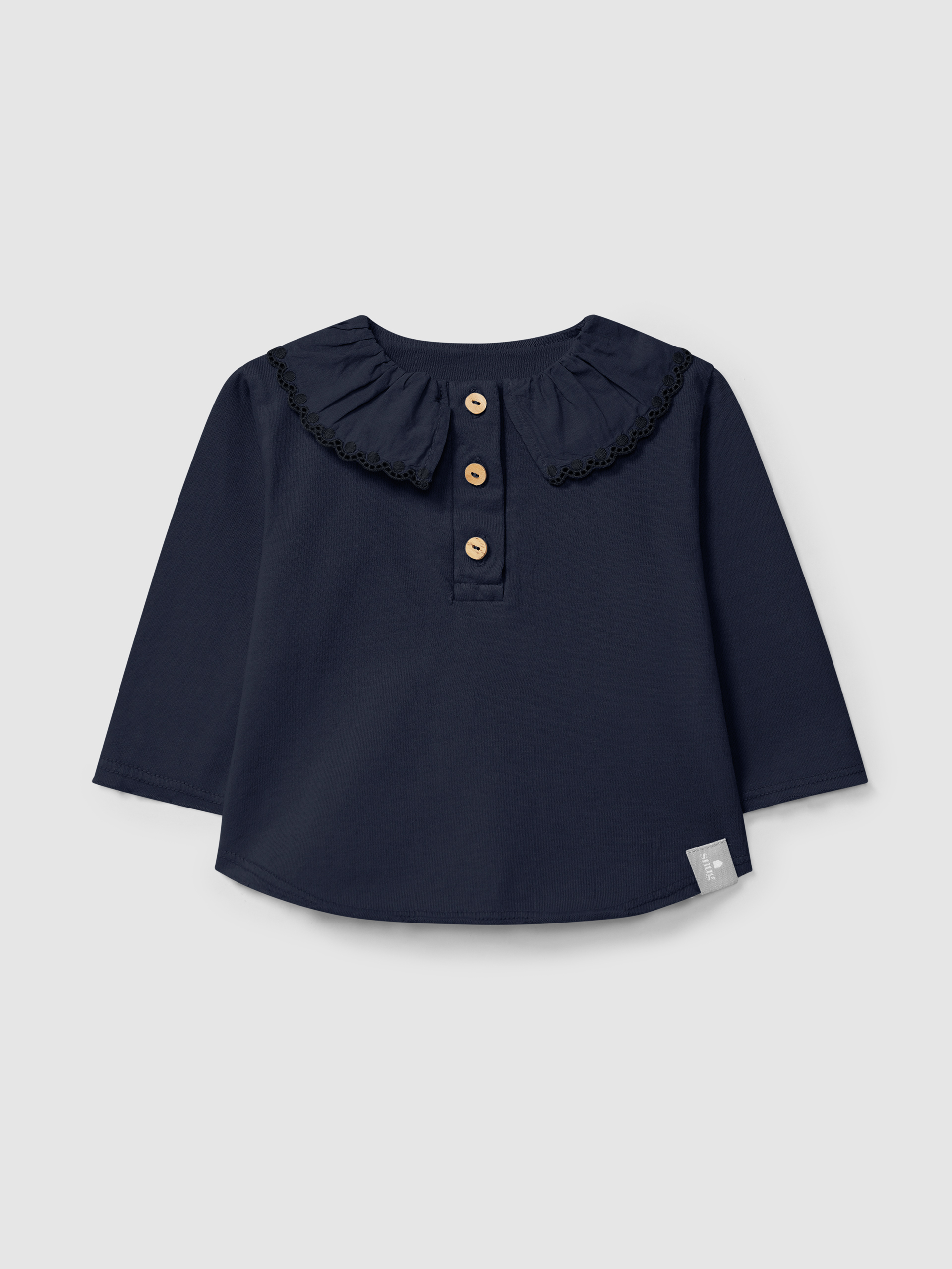 Longsleeve in organic cotton with ruffled embroidered collar
