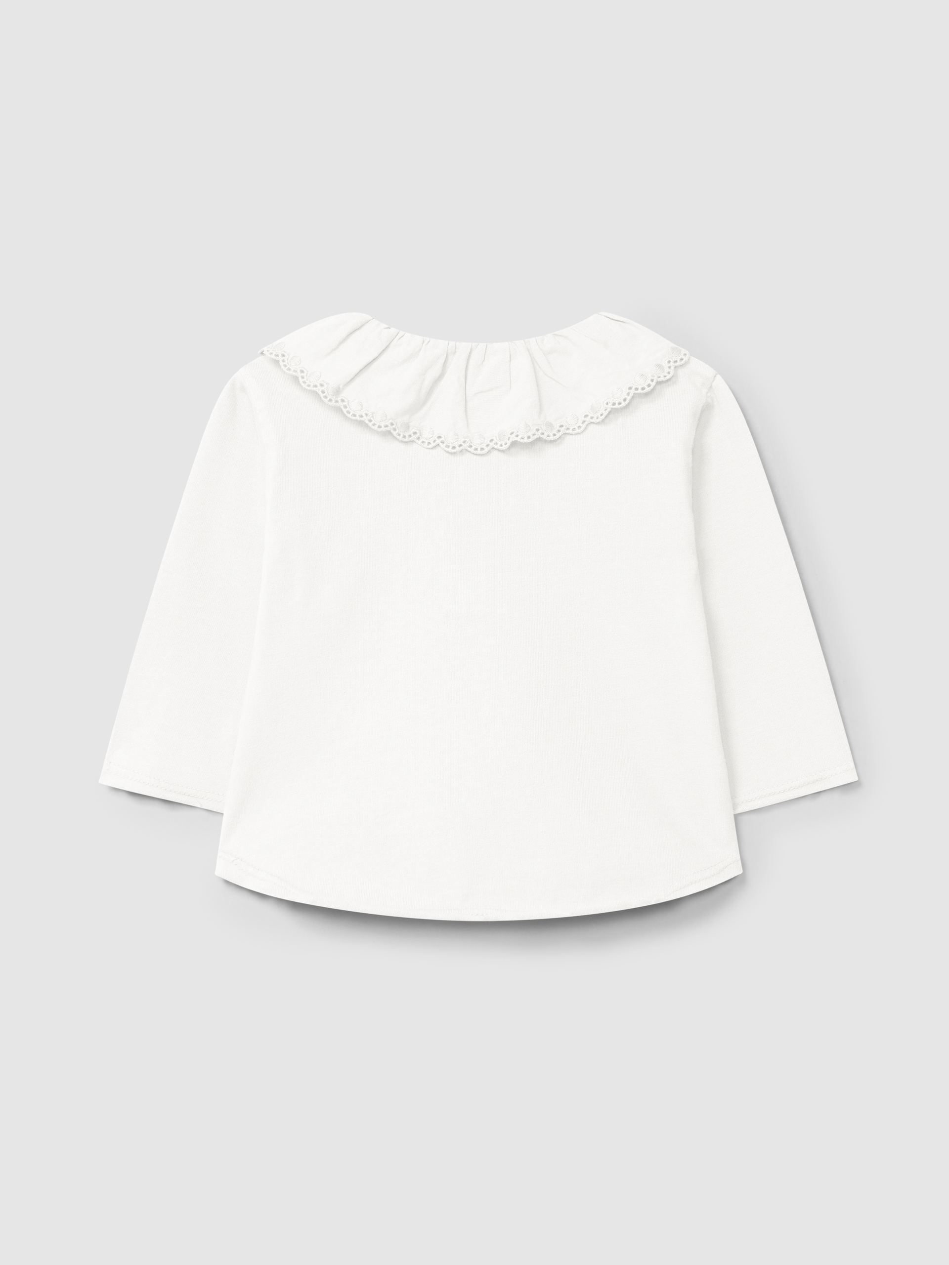 Longsleeve in organic cotton with ruffled embroidered collar