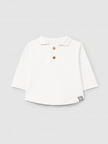 Longsleeve com gola de bico em algodo orgnico