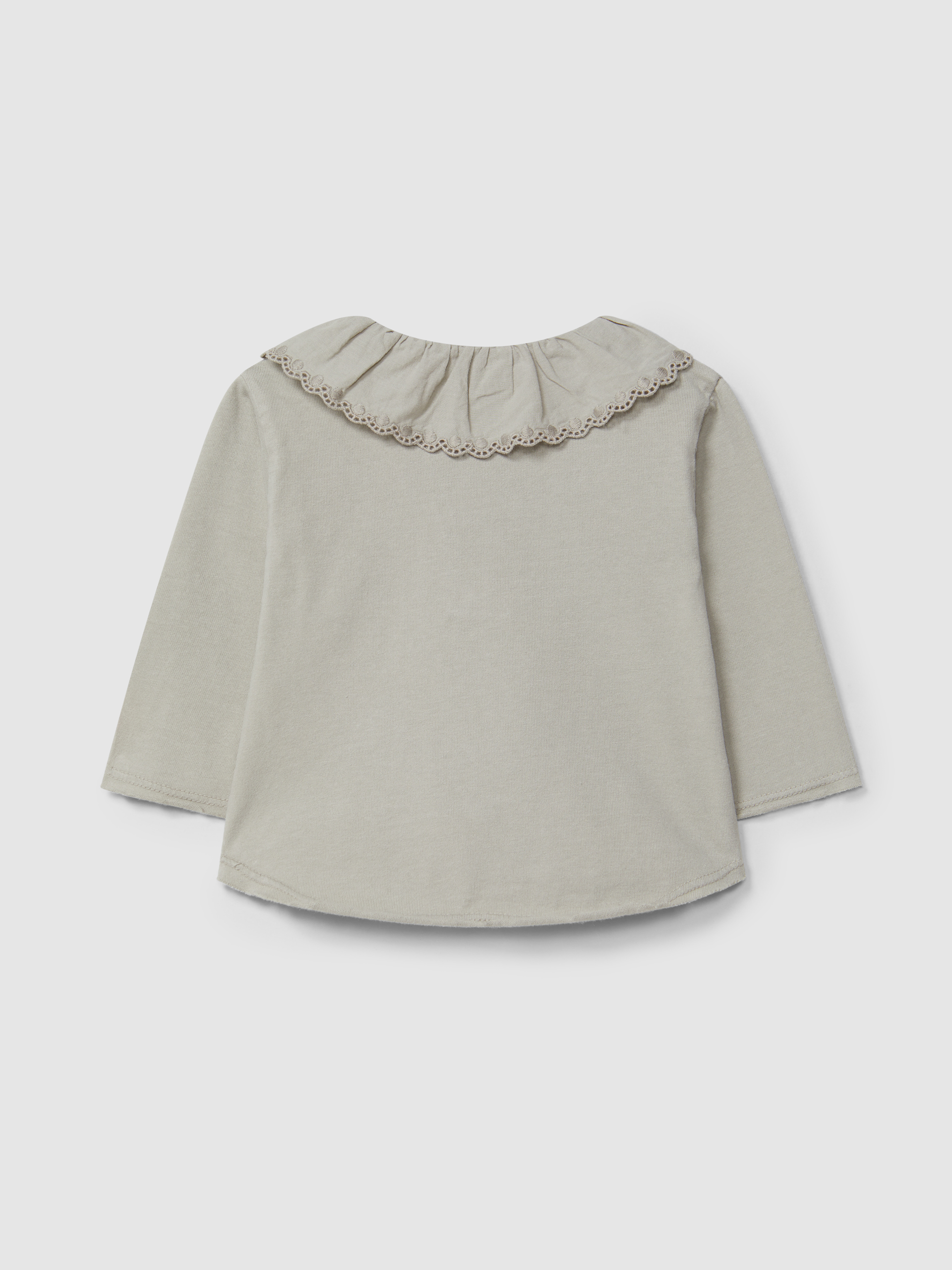 Longsleeve in organic cotton with ruffled embroidered collar