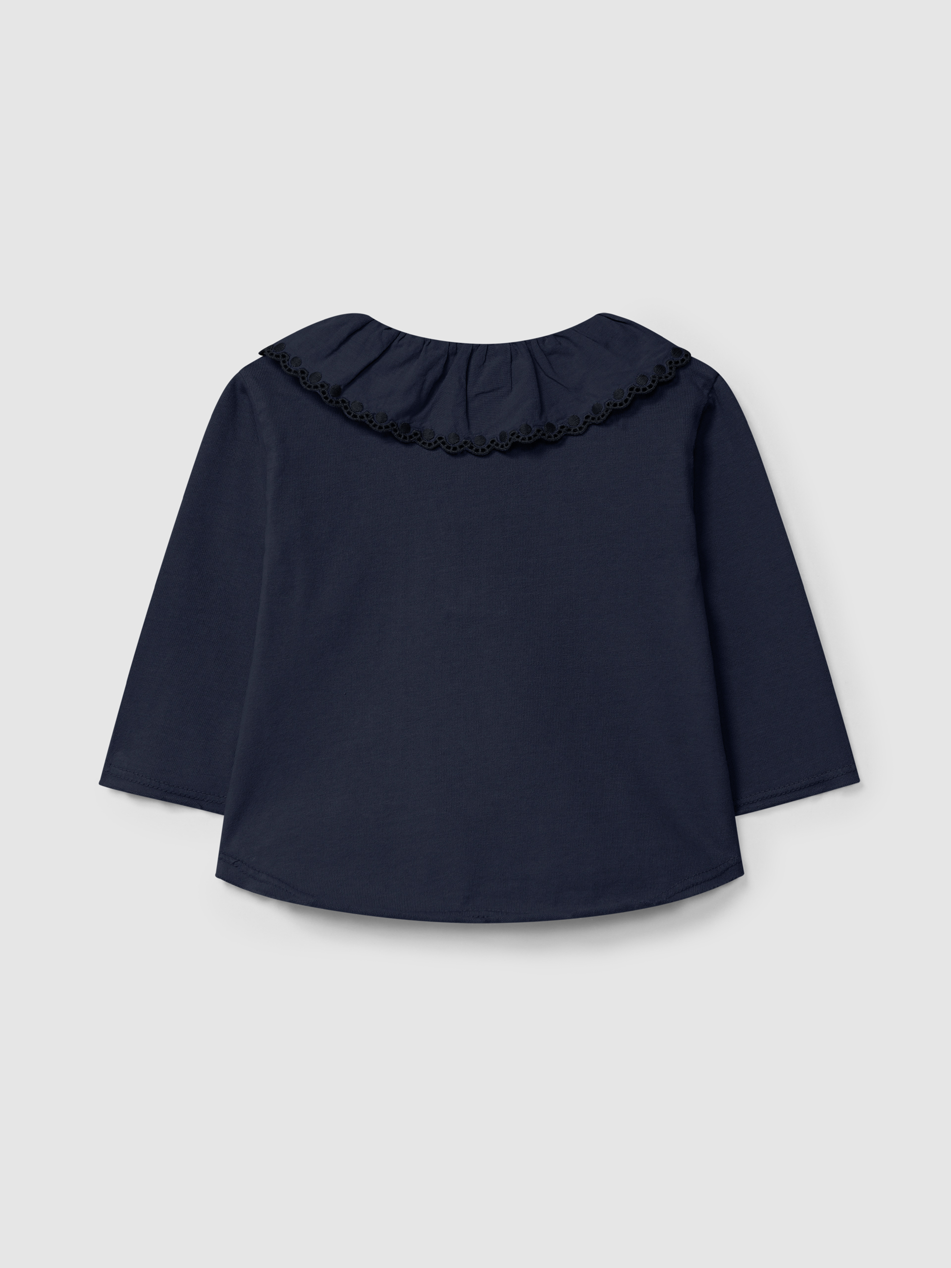 Longsleeve in organic cotton with ruffled embroidered collar
