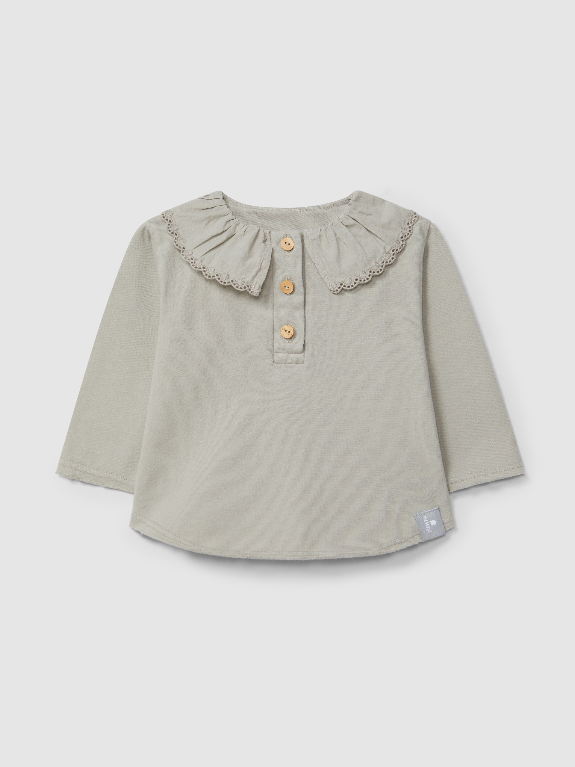 Longsleeve in organic cotton with ruffled embroidered collar