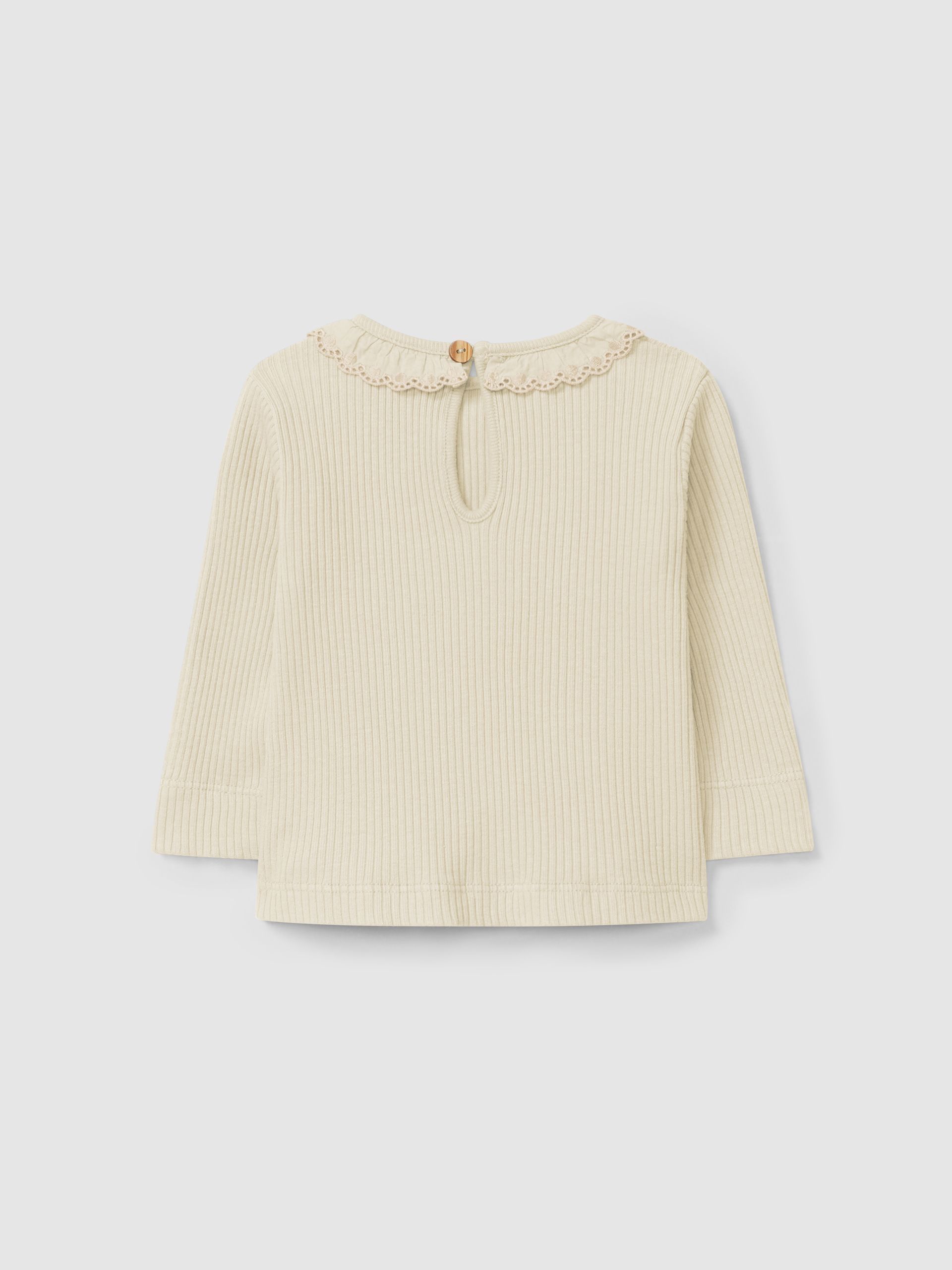 Longsleeve em malha canelada com gola de folho