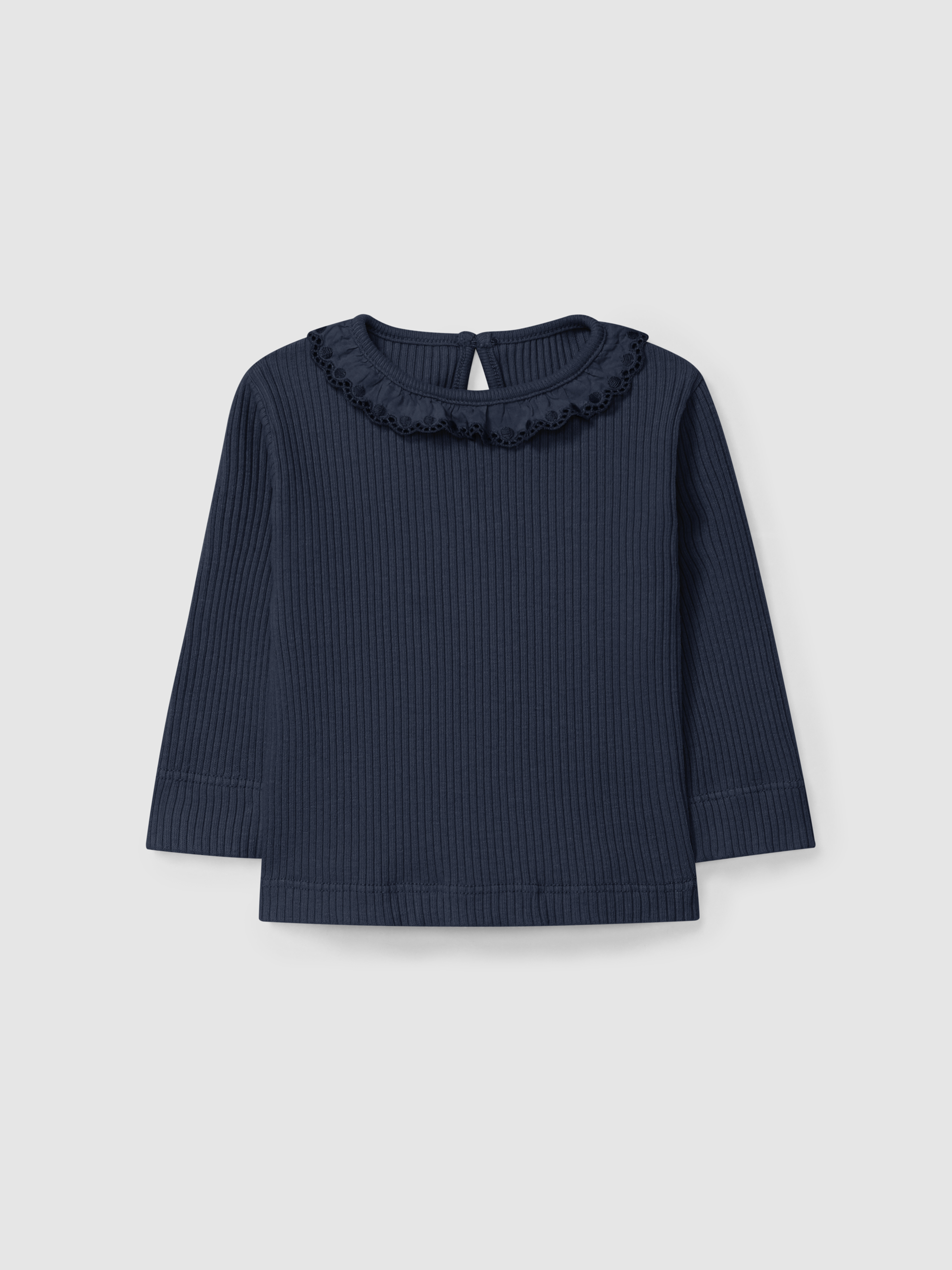 Longsleeve in ribbed jersey with ruffled collar
