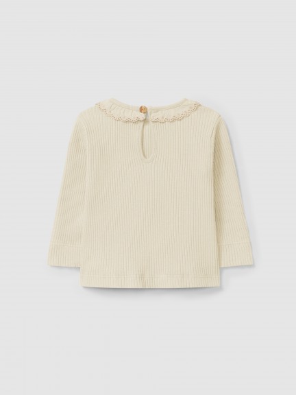Longsleeve in ribbed jersey with ruffled collar Longsleeve in ribbed jersey with ruffled collar