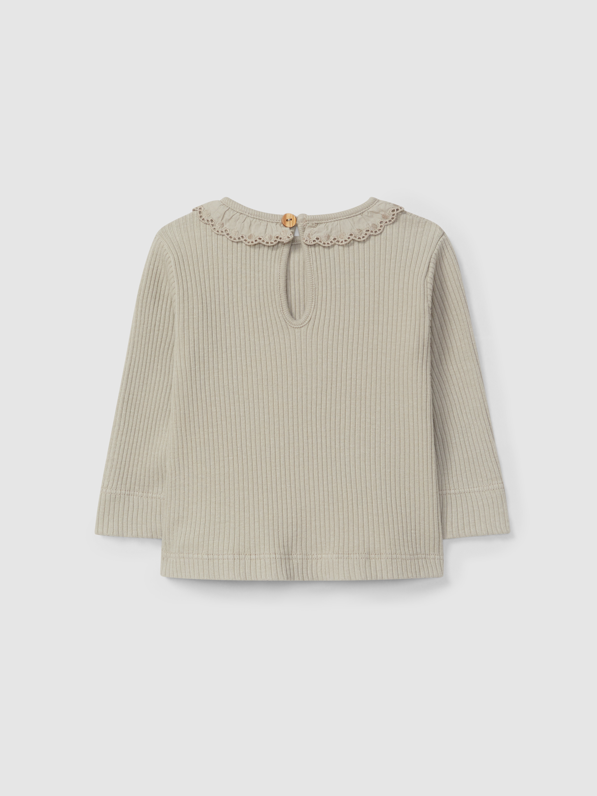 Longsleeve in ribbed jersey with ruffled collar