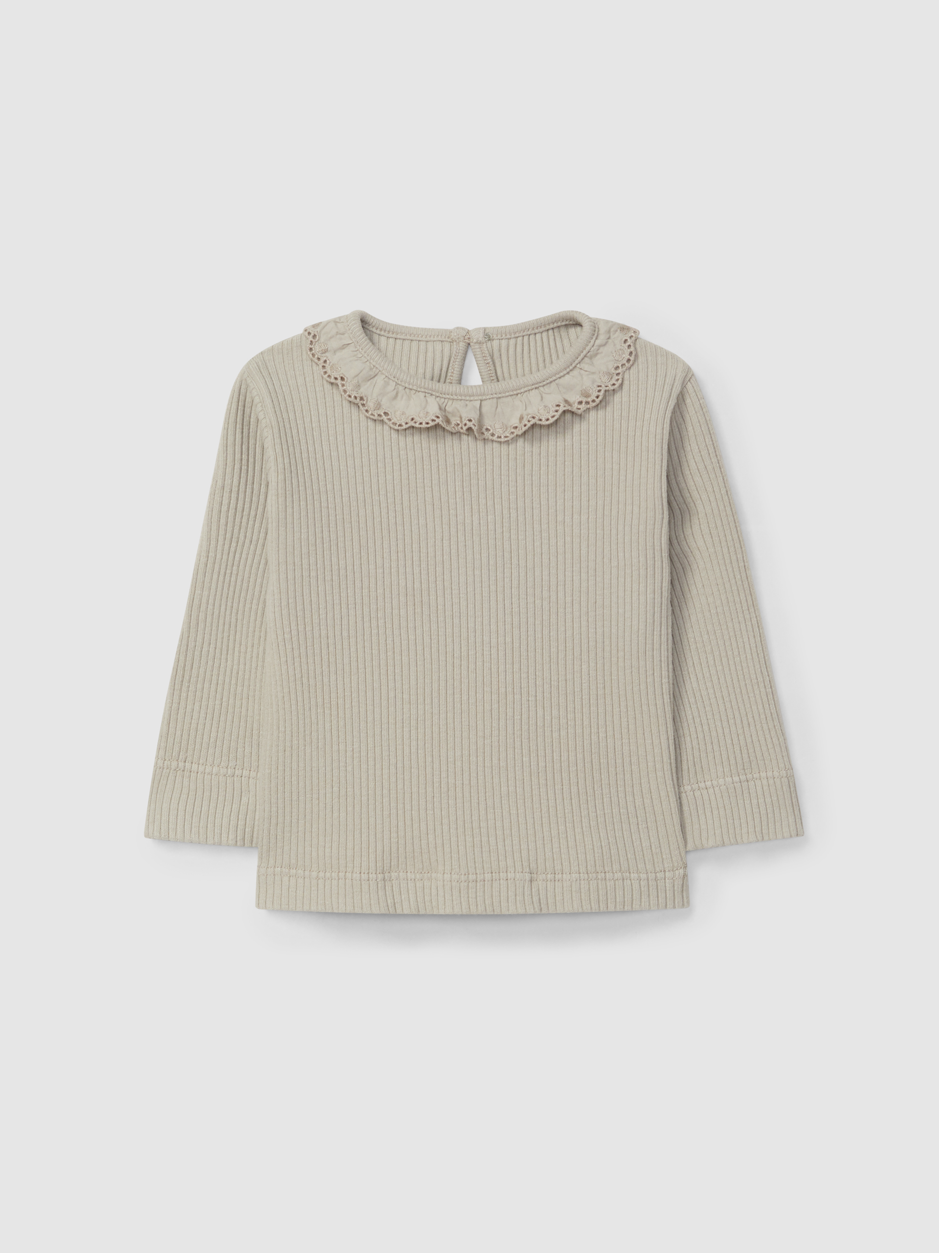 Longsleeve in ribbed jersey with ruffled collar