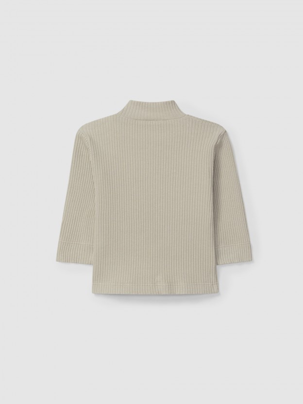 Longsleeve gola alta em malha canelada Longsleeve gola alta em malha canelada