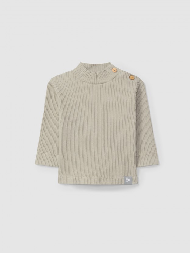 Longsleeve gola alta em malha canelada Longsleeve gola alta em malha canelada