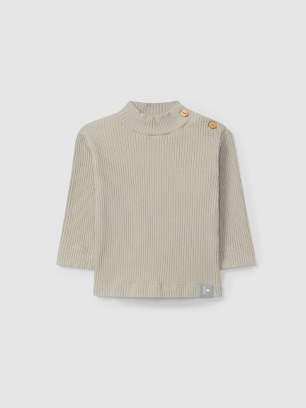 Longsleeve gola alta em malha canelada
