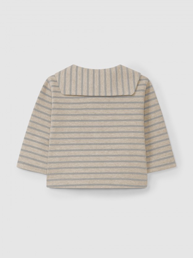 Longsleeve de riscas em jersey cardado com gola de marinheiro Longsleeve de riscas em jersey cardado com gola de marinheiro