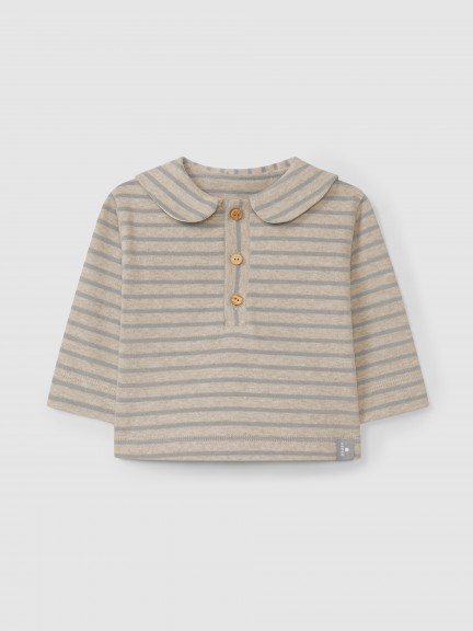 Striped longsleeve in soft brushed jersey with sailor collar