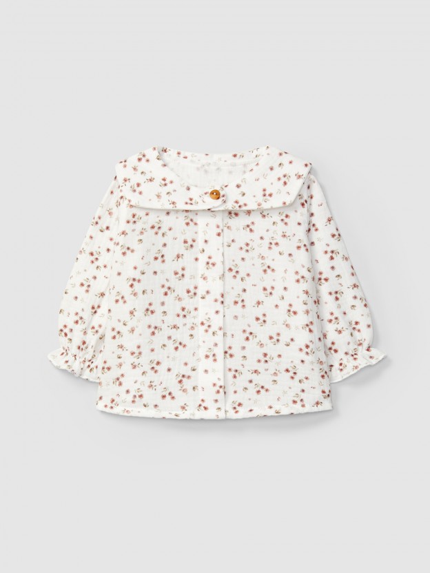 Blouse in floral printed muslin Blouse in floral printed muslin