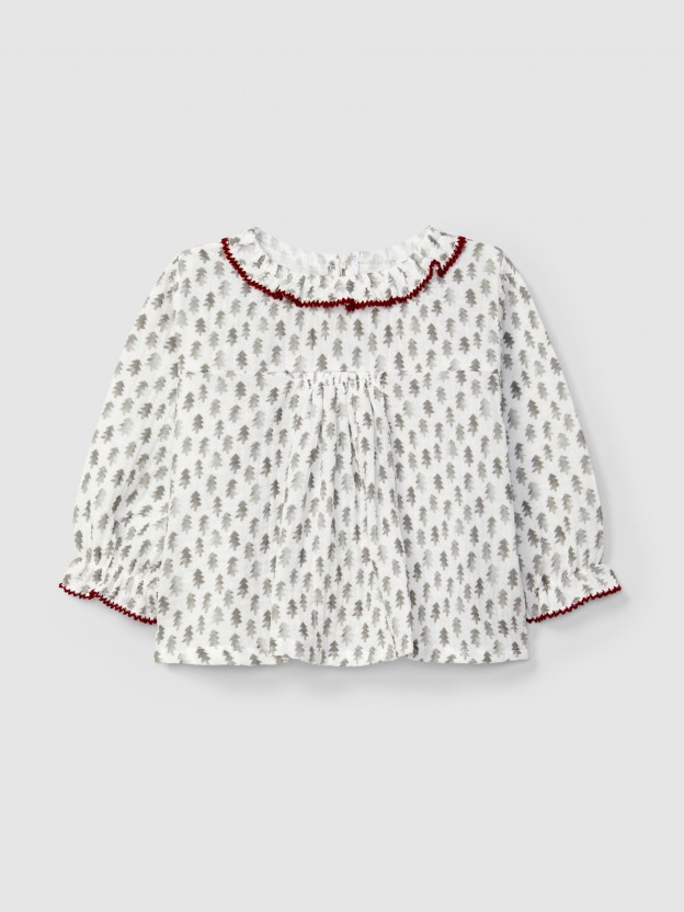 Muslin blouse with fir tree print Muslin blouse with fir tree print