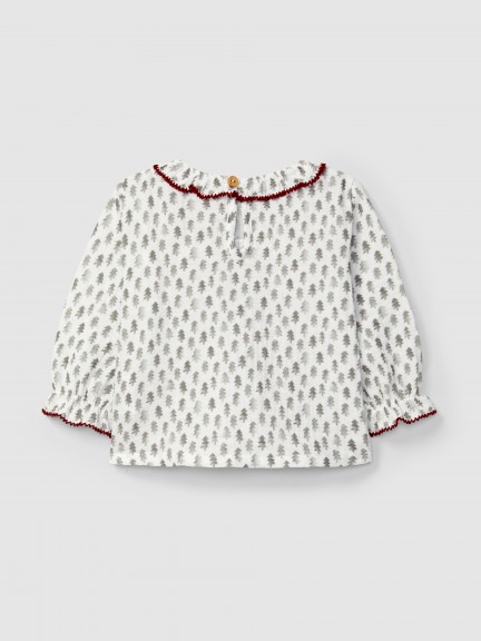 Muslin blouse with fir tree print Muslin blouse with fir tree print