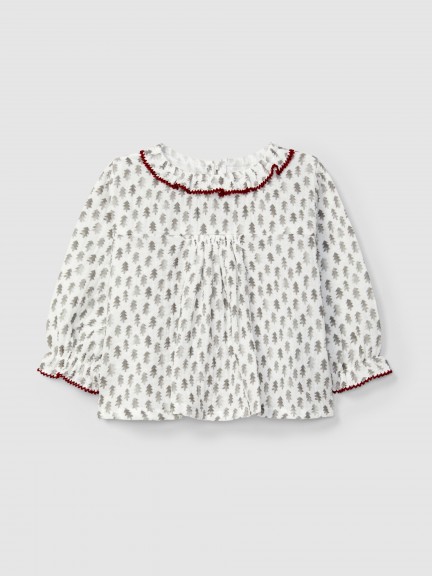 Muslin blouse with fir tree print