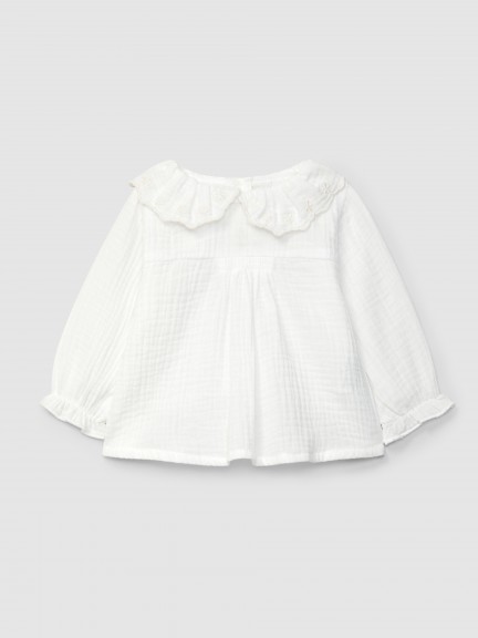 Muslin blouse with embroidered ruffled collar