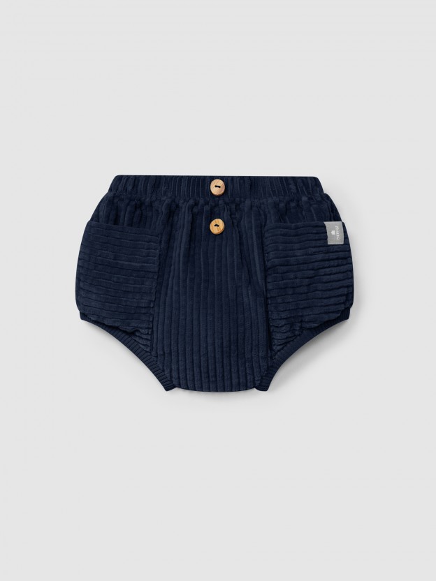 Pull-up diaper cover in ribbed velvet with pockets