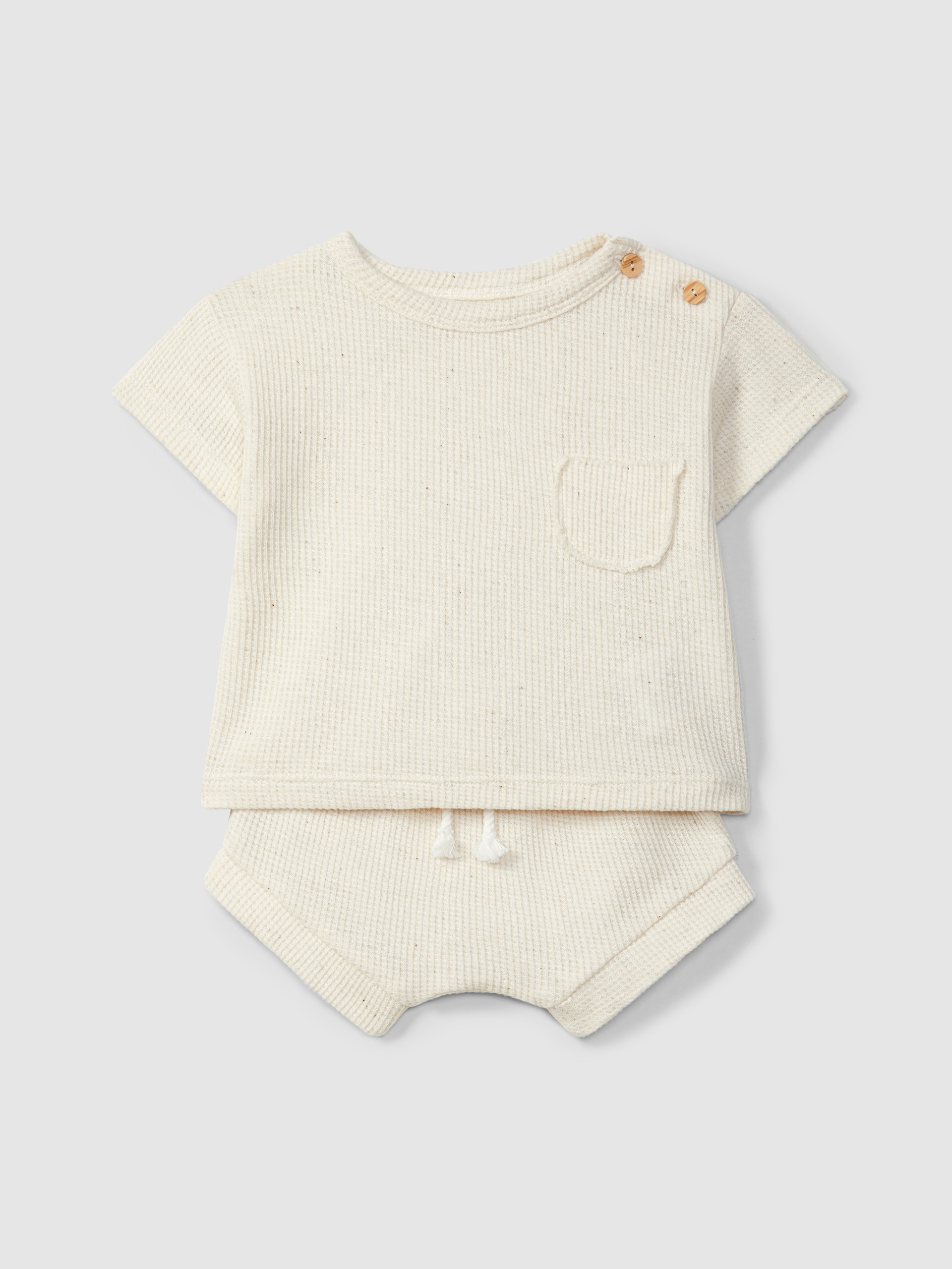 Conjunto de t-shirt e calções em malha waffle