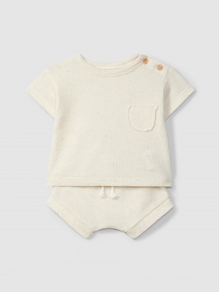 Conjunto de t-shirt e calções em malha waffle Conjunto de t-shirt e calções em malha waffle