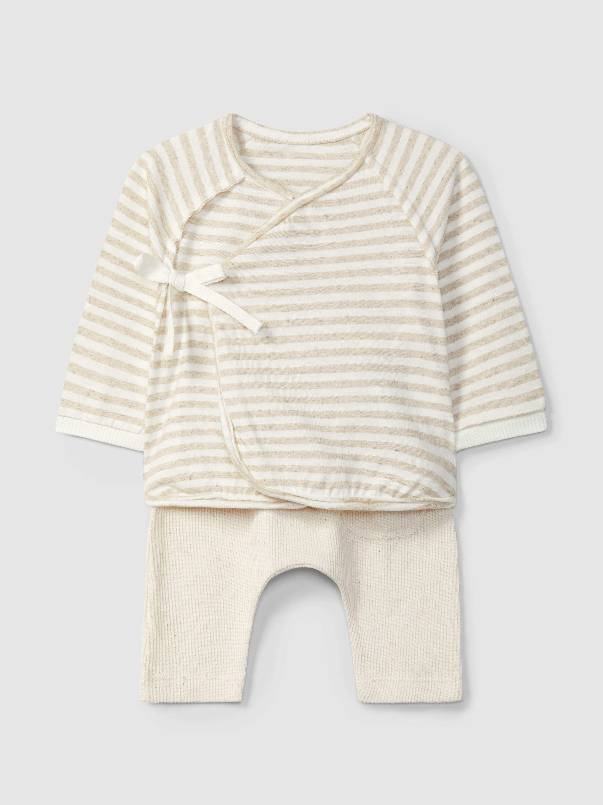 Two-piece set stripes and waffle weave