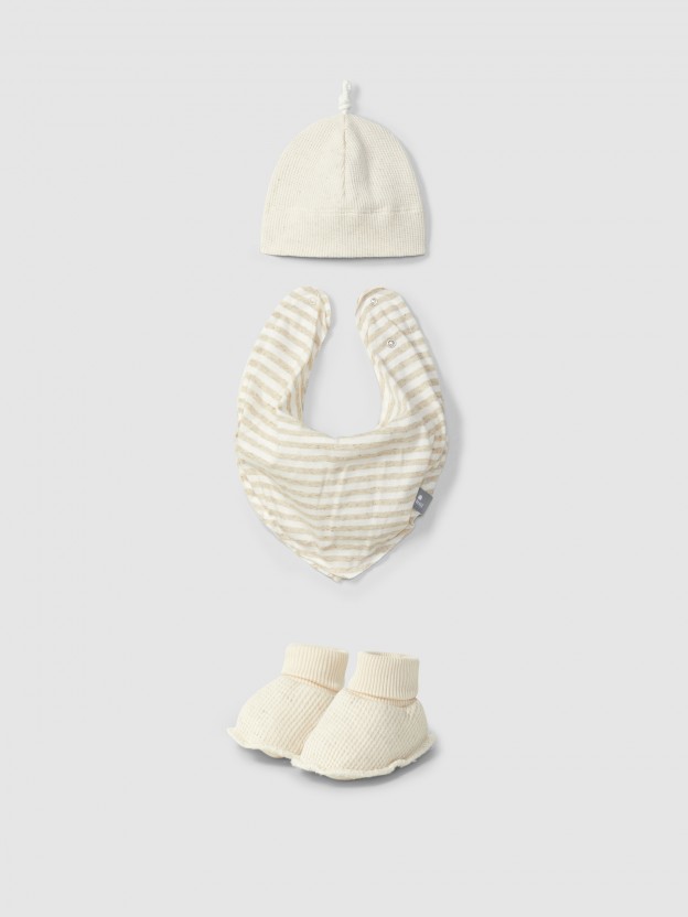 Three-piece set stripes and waffle weave