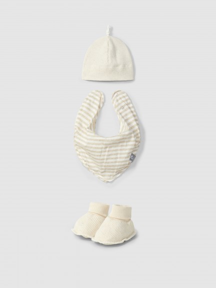 Three-piece set stripes and waffle weave