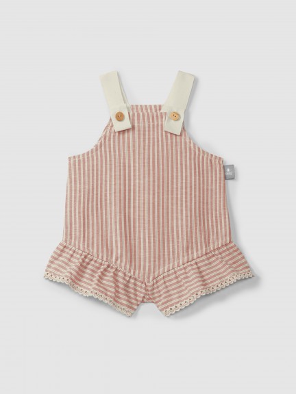 Overalls in striped fabric and English embroidery detail