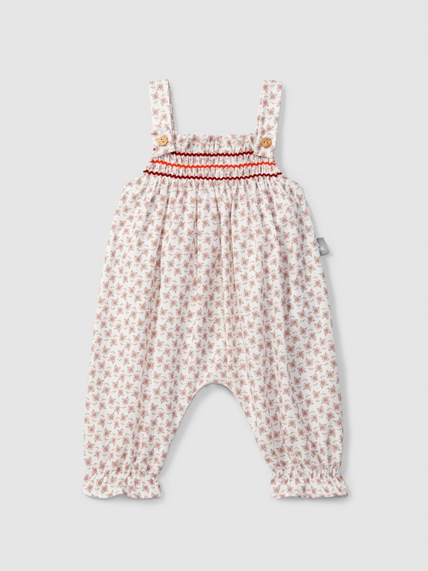 Floral dungarees with rickrack detail Floral dungarees with rickrack detail