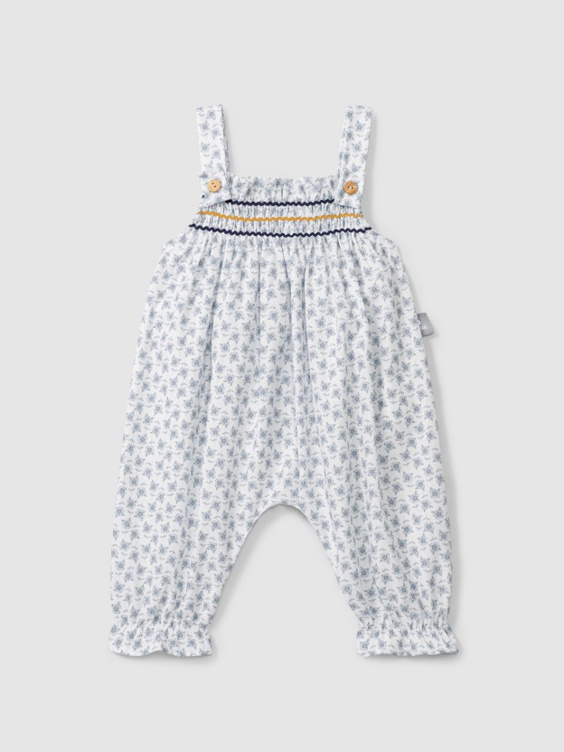 Floral dungarees with rickrack detail Floral dungarees with rickrack detail