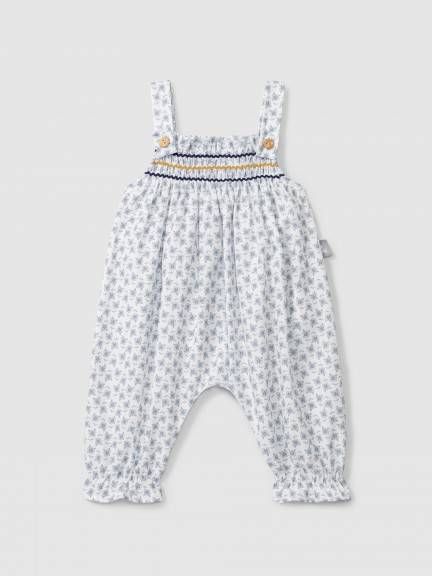 Floral dungarees with rickrack detail Floral dungarees with rickrack detail