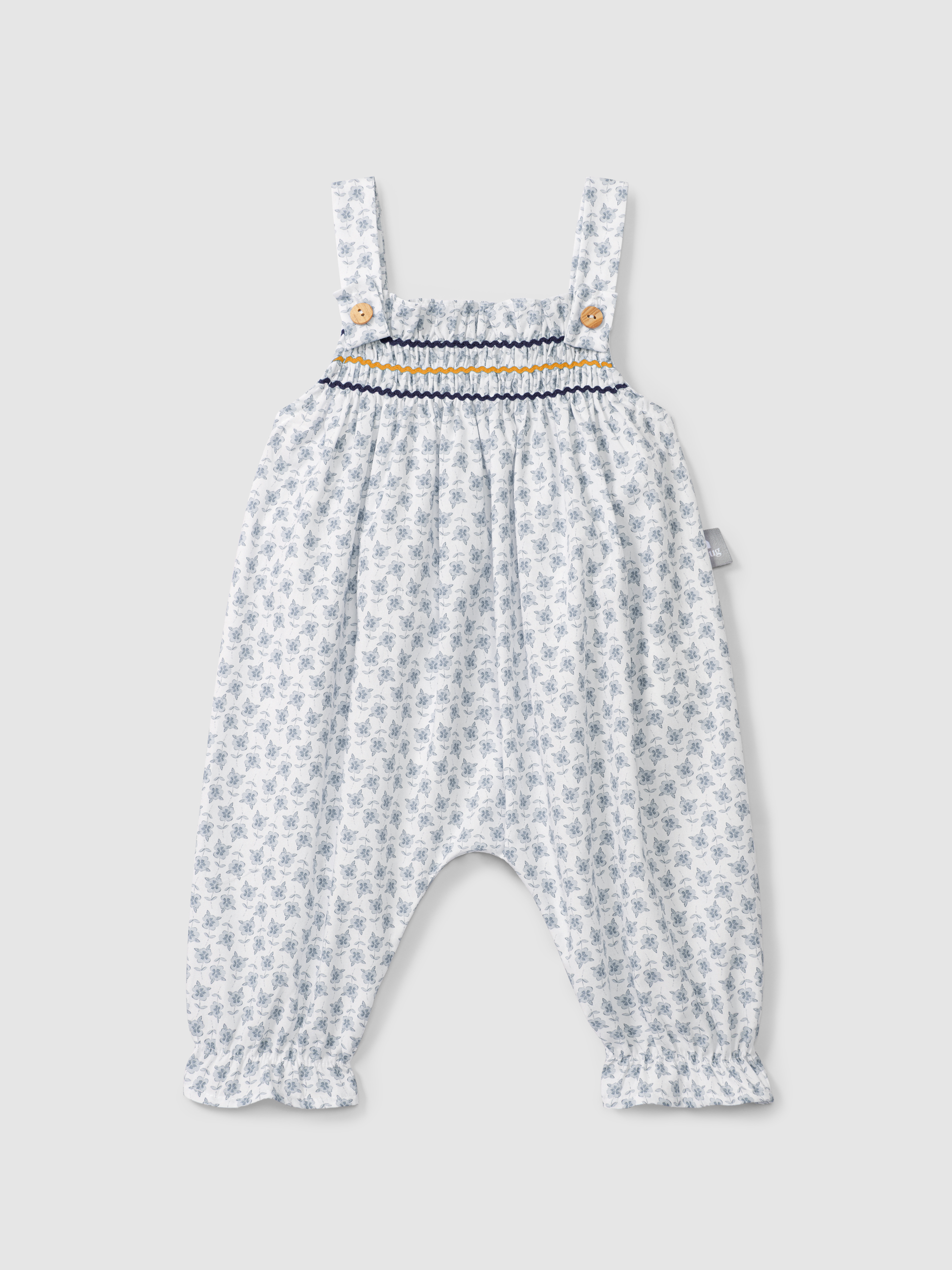 Floral dungarees with rickrack detail