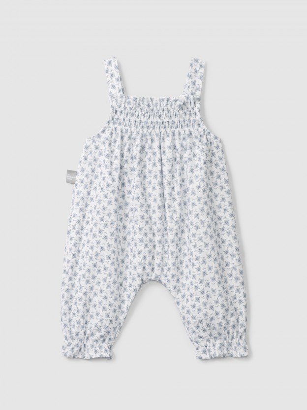 Floral dungarees with rickrack detail Floral dungarees with rickrack detail