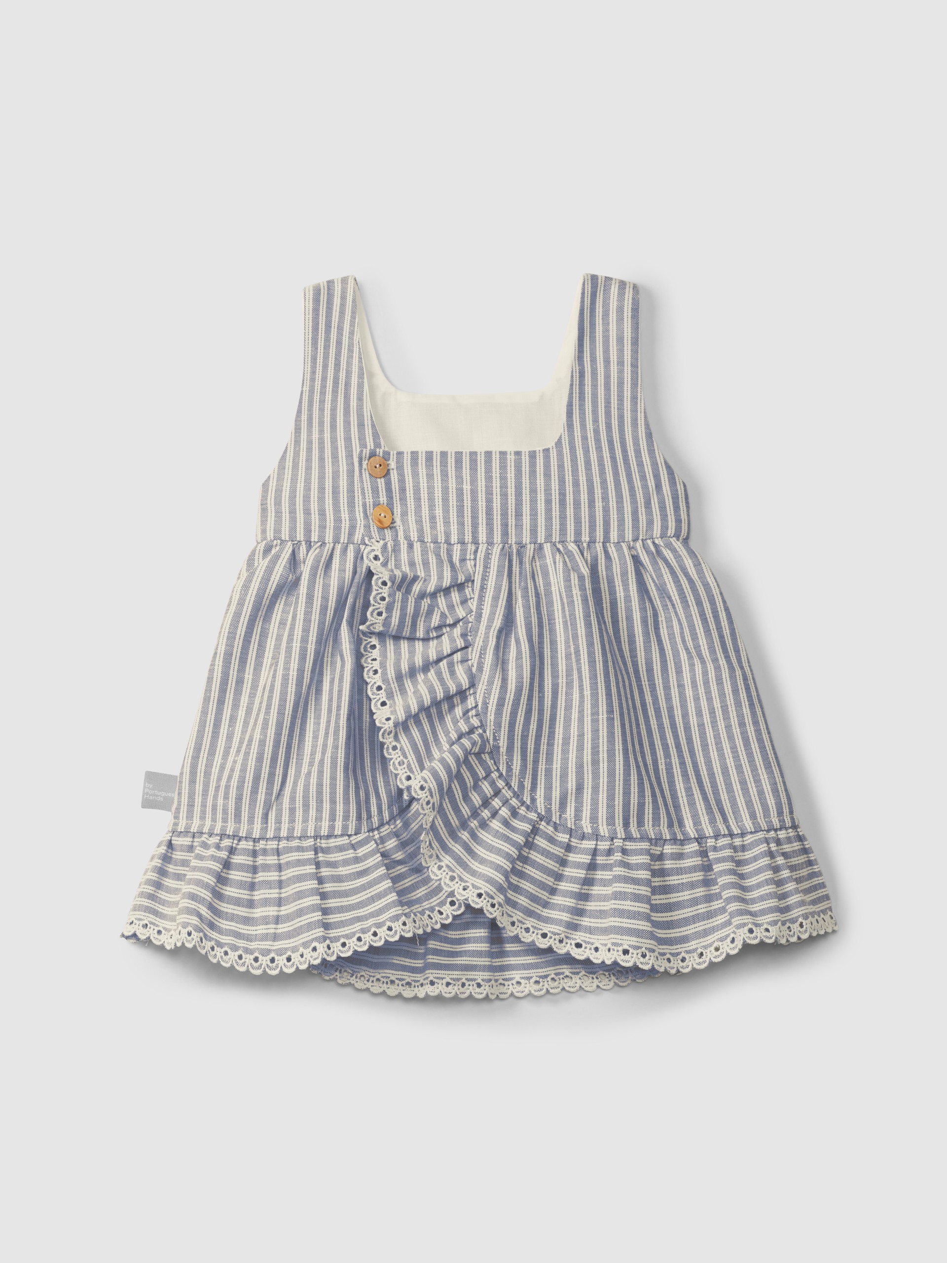 Dress in striped fabric and English embroidery detail