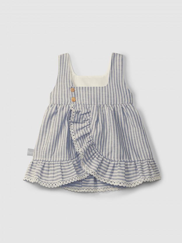 Dress in striped fabric and English embroidery detail Dress in striped fabric and English embroidery detail