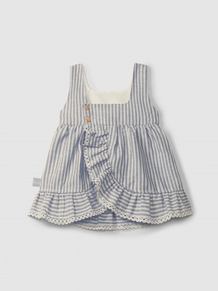 Dress in striped fabric and English embroidery detail Dress in striped fabric and English embroidery detail
