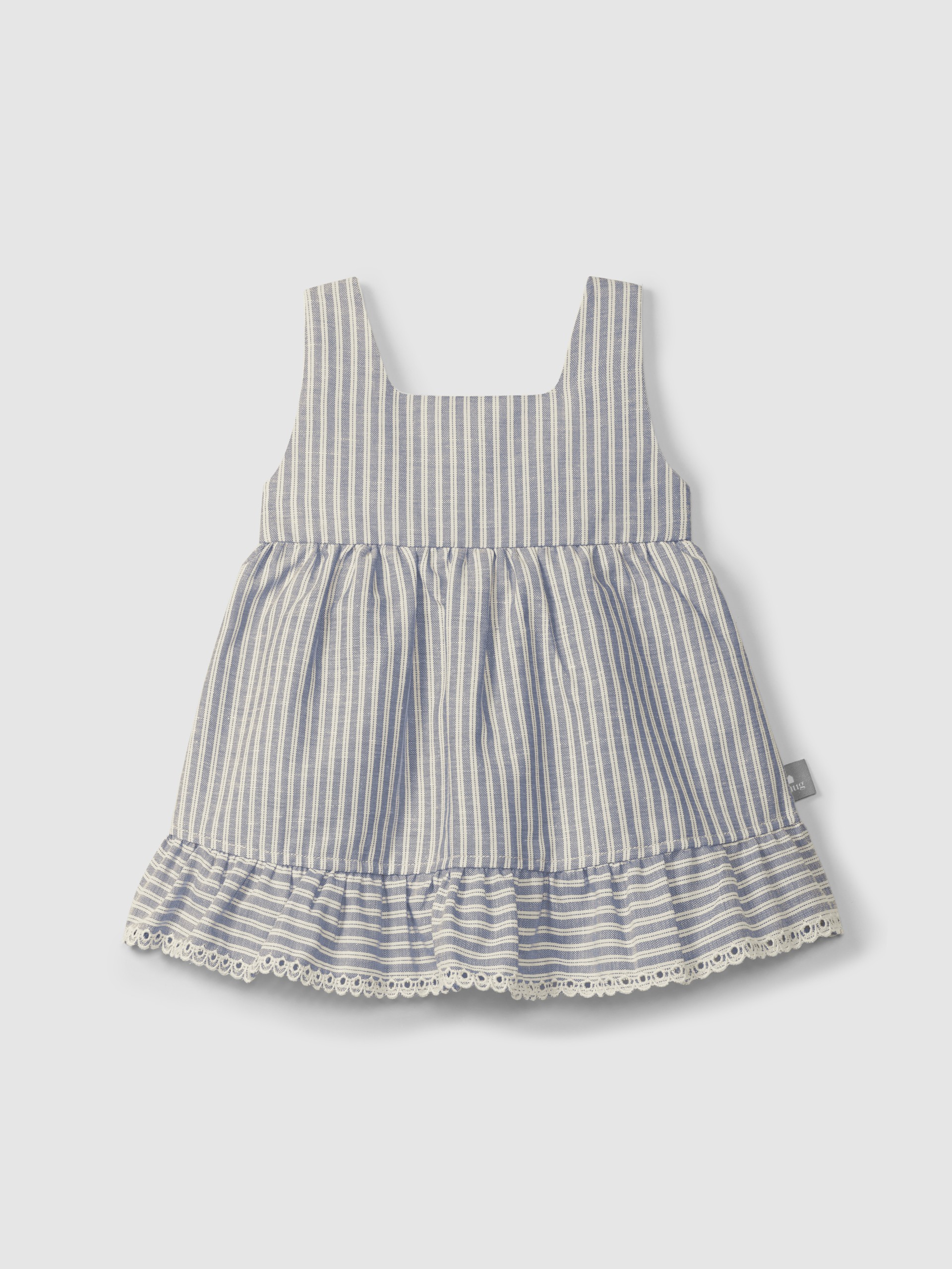 Dress in striped fabric and English embroidery detail