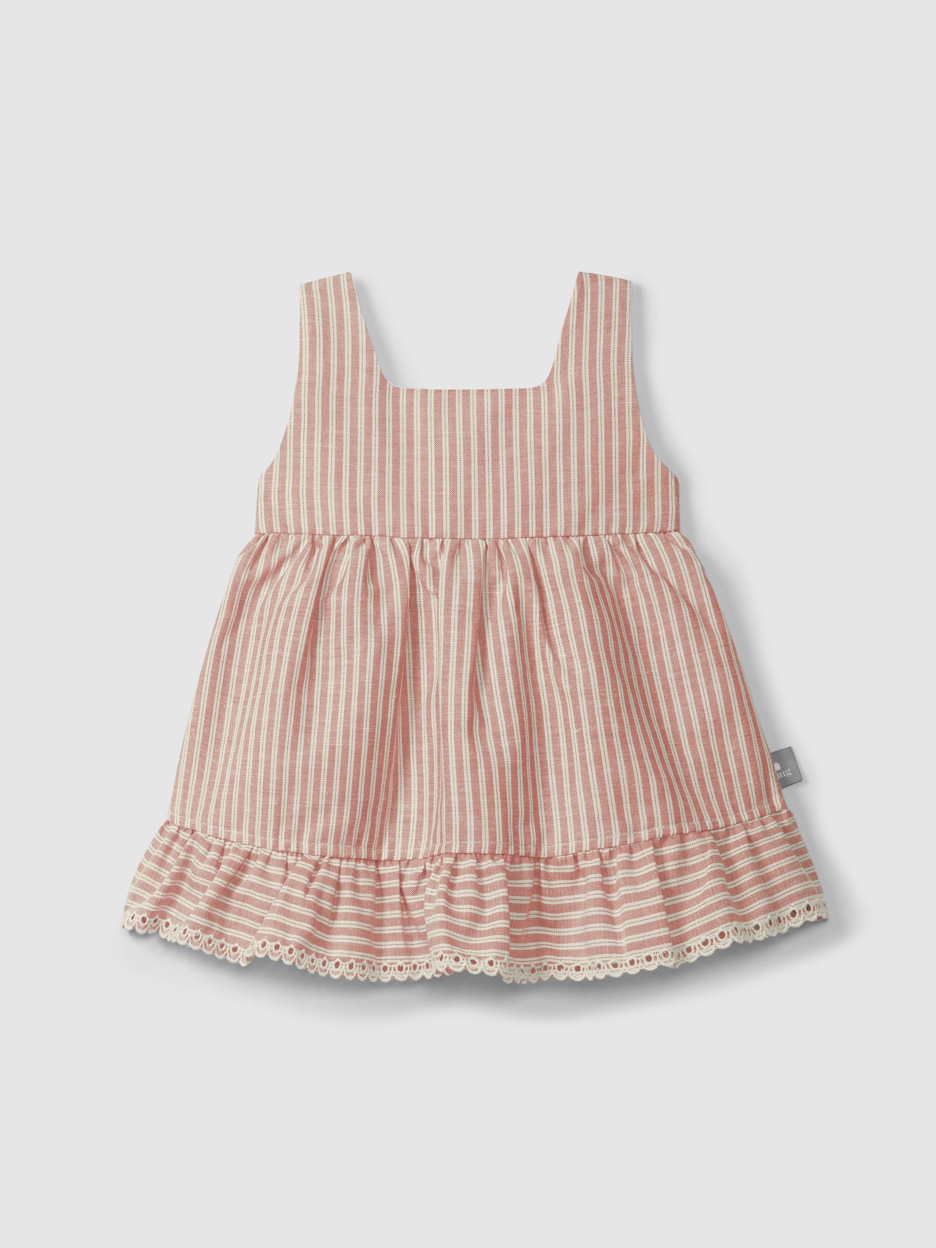Dress in striped fabric and English embroidery detail