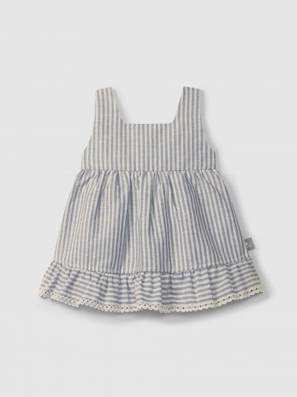 Dress in striped fabric and English embroidery detail