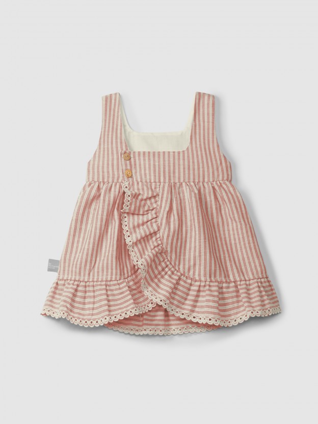 Dress in striped fabric and English embroidery detail