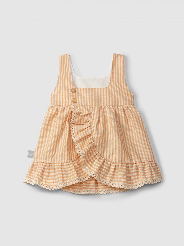 Dress in striped fabric and English embroidery detail