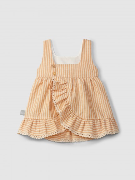 Dress in striped fabric and English embroidery detail Dress in striped fabric and English embroidery detail
