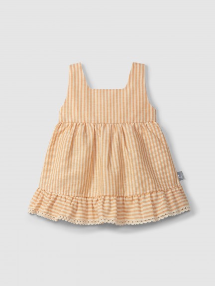Dress in striped fabric and English embroidery detail