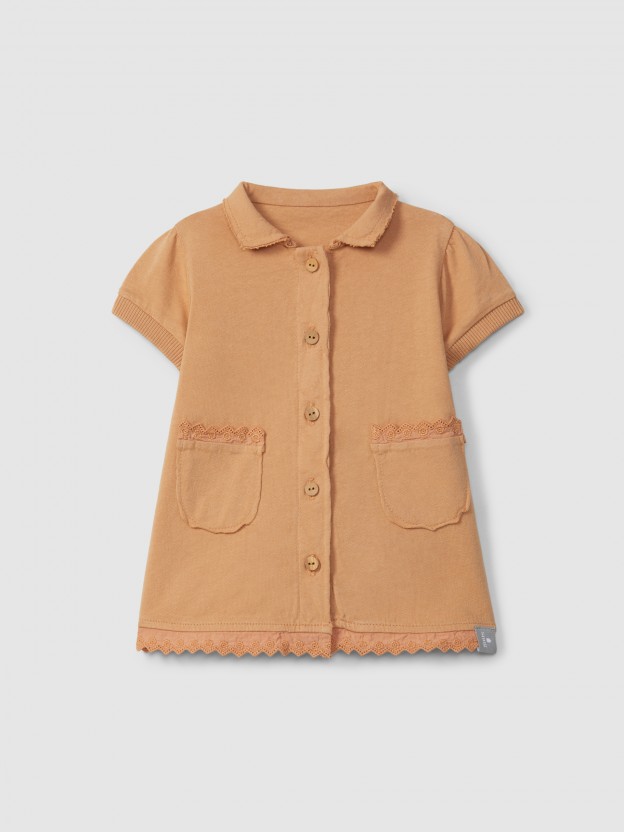 Plain jersey dress with embroidered details Plain jersey dress with embroidered details