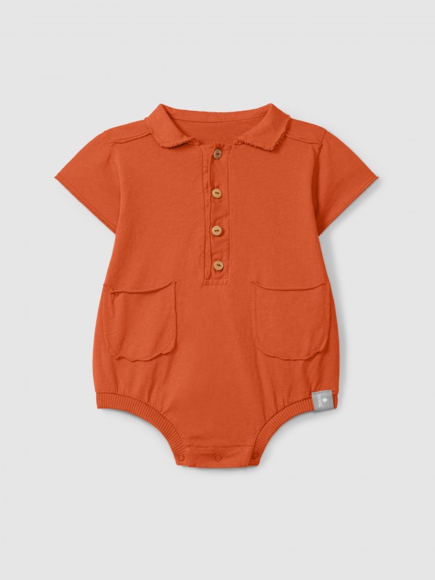 Shortie in plain jersey with pointy collar