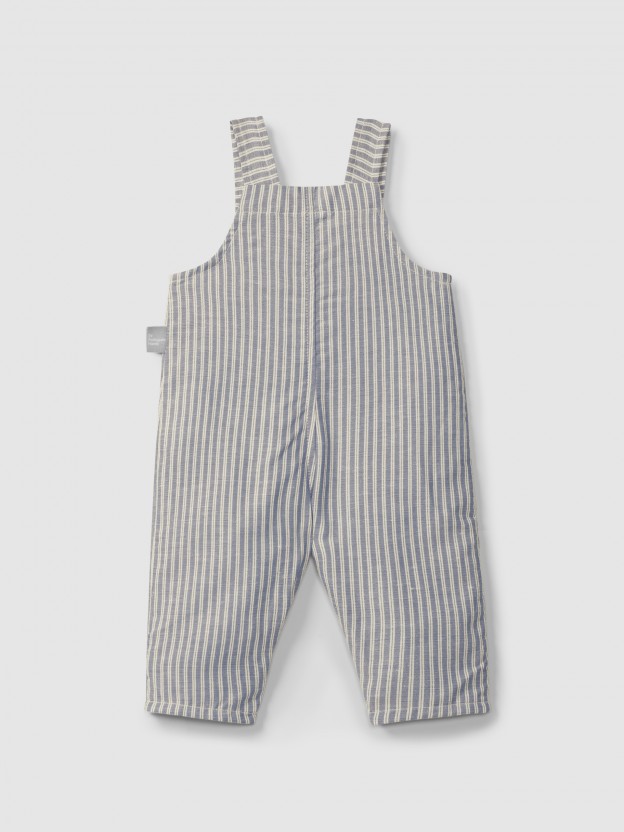 Dungarees in striped fabric with pocket